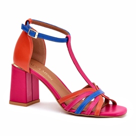 Sandales en cuir féminine sur le poste multicolore de Laura Messi 2879 rose 3