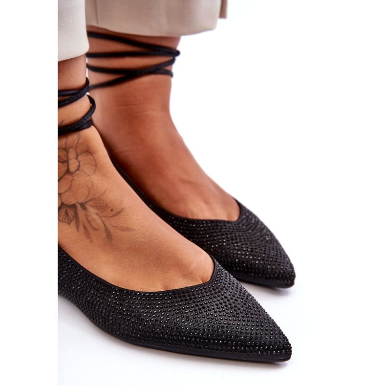 Ballerines à lacets pour femmes décorées de clous, noir Jange 3