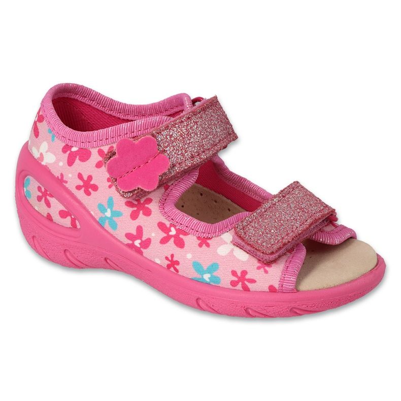 Sandales enfant Befado avec empiècement en cuir 063P001 fleurs roses 1