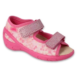 Sandales enfants Befado roses avec velcro, empiècement en cuir 063P015 1