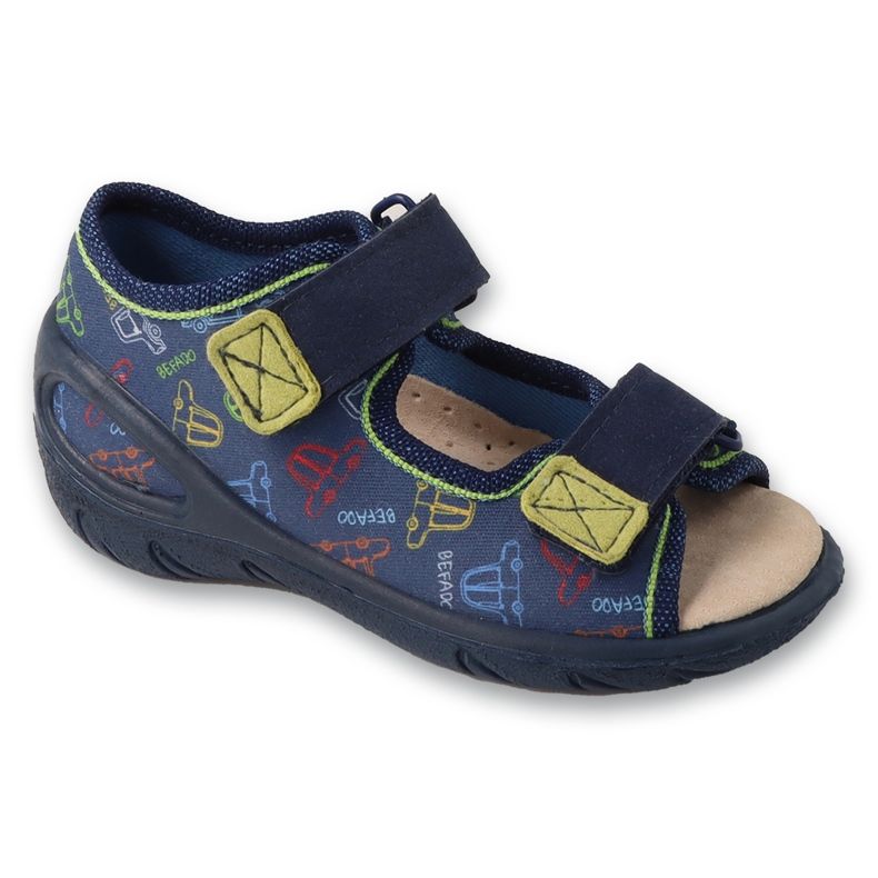 Chaussons enfant Befado avec velcro, insert en cuir 063P016, bleu marine 1