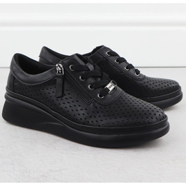 Chaussures en cuir pour femmes perforées sur des quartiers noirs Vinceza 79565 2