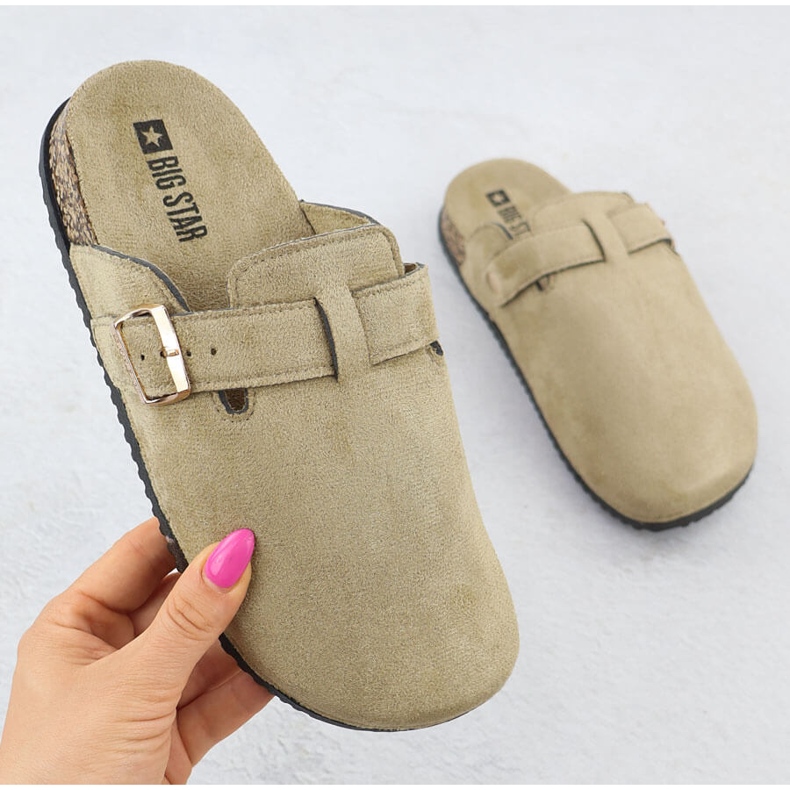Slippers pour femmes construites - en daim beige big star SS274738 1 Slippers pour femmes construites - en daim beige big star SS274738 1