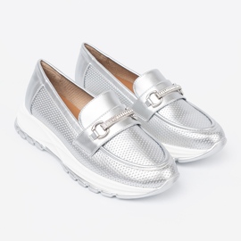 Shelvt Mocassins en argent avec un élément doré décoratif 4
