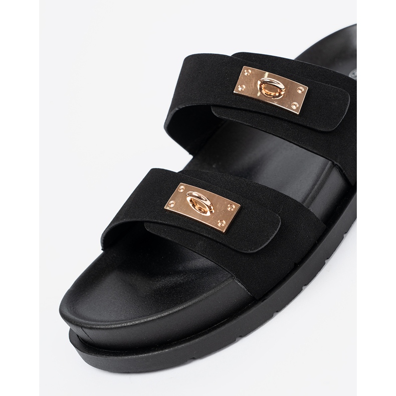 Shelvt Pantoufles sur la plate-forme avec des détails dorés le noir 1