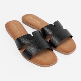 Shelvt Slippers en cuir des femmes noires 2