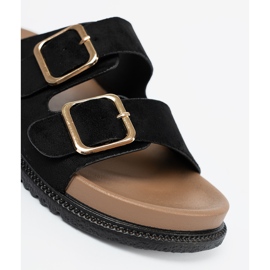 Shelvt Les tongs des femmes noires avec des boucles dorées 1