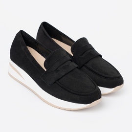 Shelvt Mocassins noirs sur plateforme en daim le noir 4