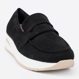Shelvt Mocassins noirs sur plateforme en daim le noir 1