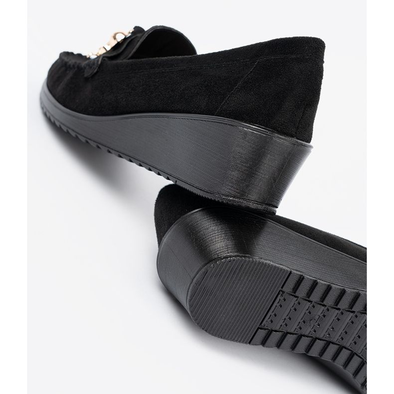 Shelvt Chaussures en daim noir avec un ours en peluche décoratif 1