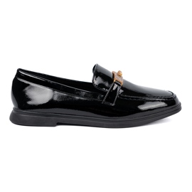 Shelvt Mocassins élégants vernies avec une décoration dorée le noir 2