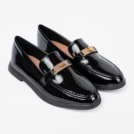 Shelvt Mocassins élégants vernies avec une décoration dorée le noir 1