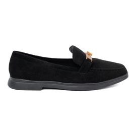 Shelvt Mocassins en daim noir avec une décoration dorée élégante le noir 1