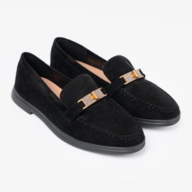 Shelvt Mocassins en daim noir avec une décoration dorée élégante le noir 2