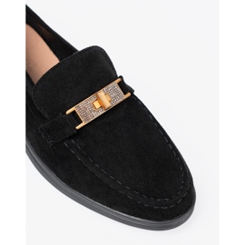 Shelvt Mocassins en daim noir avec une décoration dorée élégante le noir 5