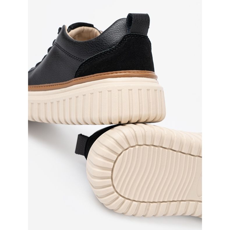 Baskets en cuir noir sur la plate-forme Beige Sergio Leone 1