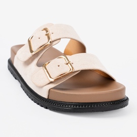 Shelvt Les tongs beige légers élégants avec une finition en daim 1