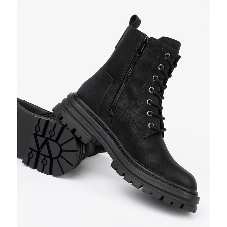 Chaussures des femmes noires avec laçage et la bande de roulement Sergio Leone 1