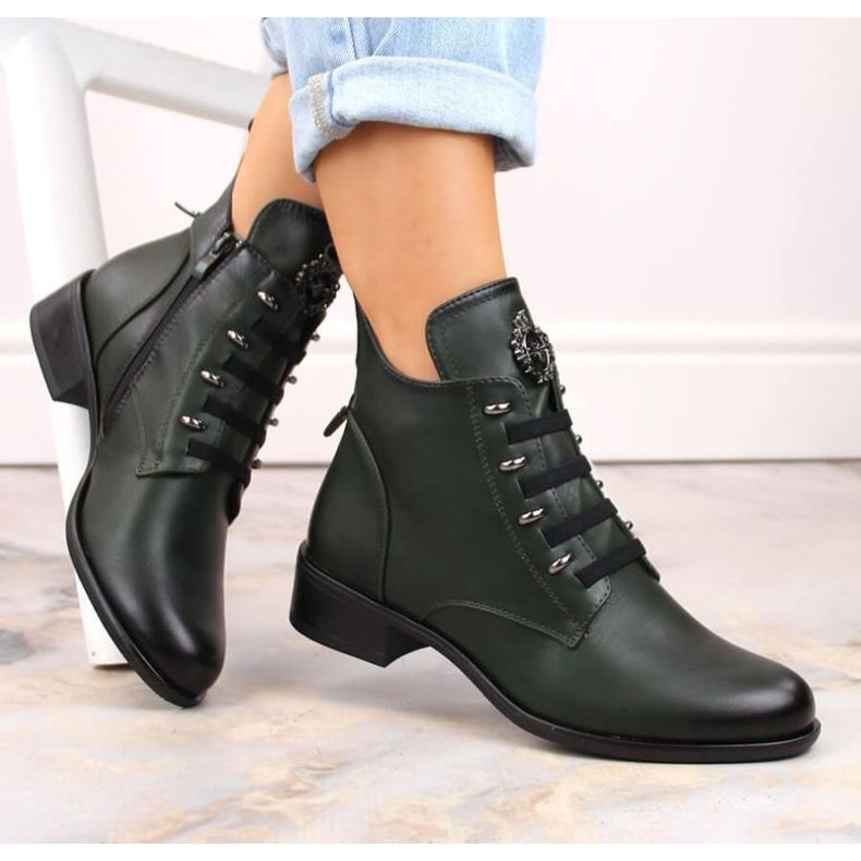 Bottines isolées à talons plats Jezzi W JEZ412B vert 1