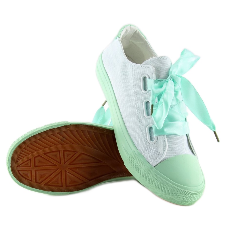 DC11 WHITE / GREEN baskets blanches et menthe avec rubans vert 2
