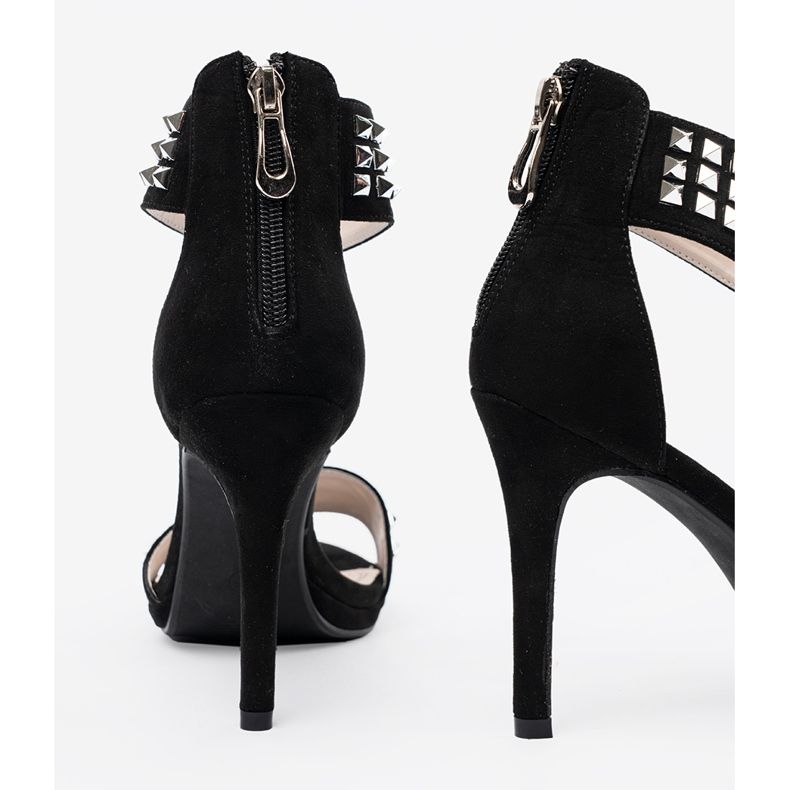 Shelvt Sandales sur une épingle noire avec des zircons 1