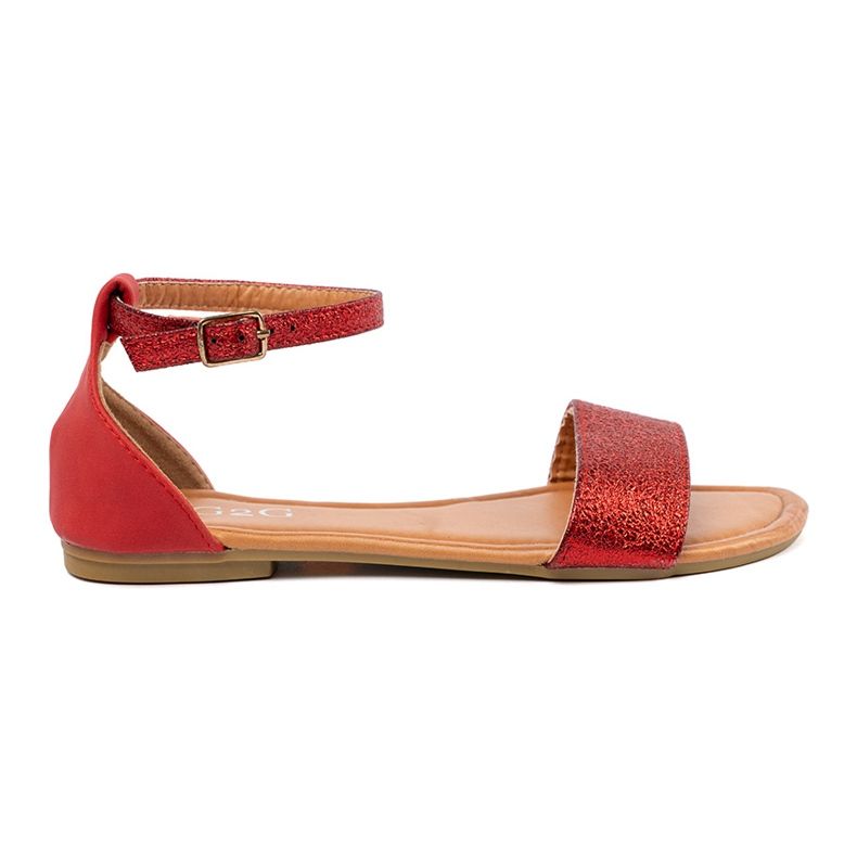 Shelvt Sandales plates rouges avec un talon couvert 2