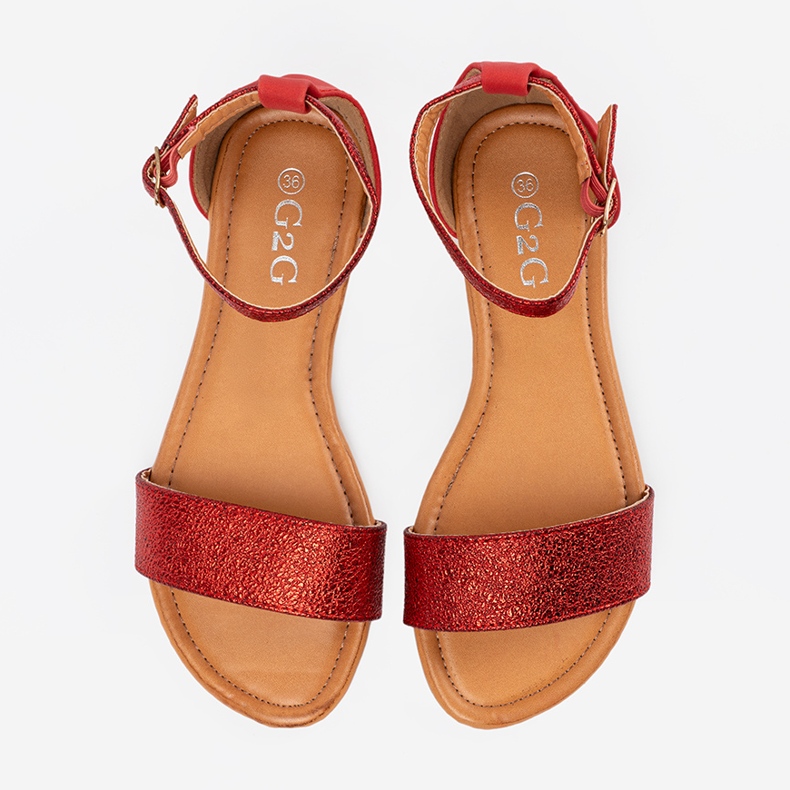 Shelvt Sandales plates rouges avec un talon couvert 1