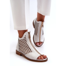 Zazoo 977/L Sandales Ajourées En Cuir Avec Fermeture Éclair, Blanc 2