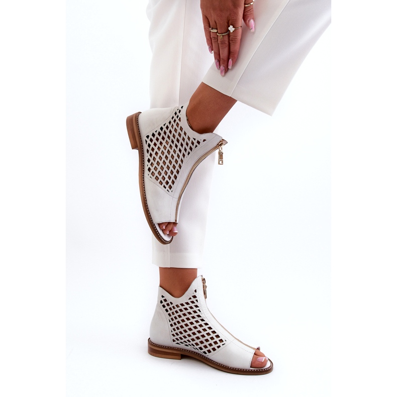 Zazoo 977/L Sandales Ajourées En Cuir Avec Fermeture Éclair, Blanc 3