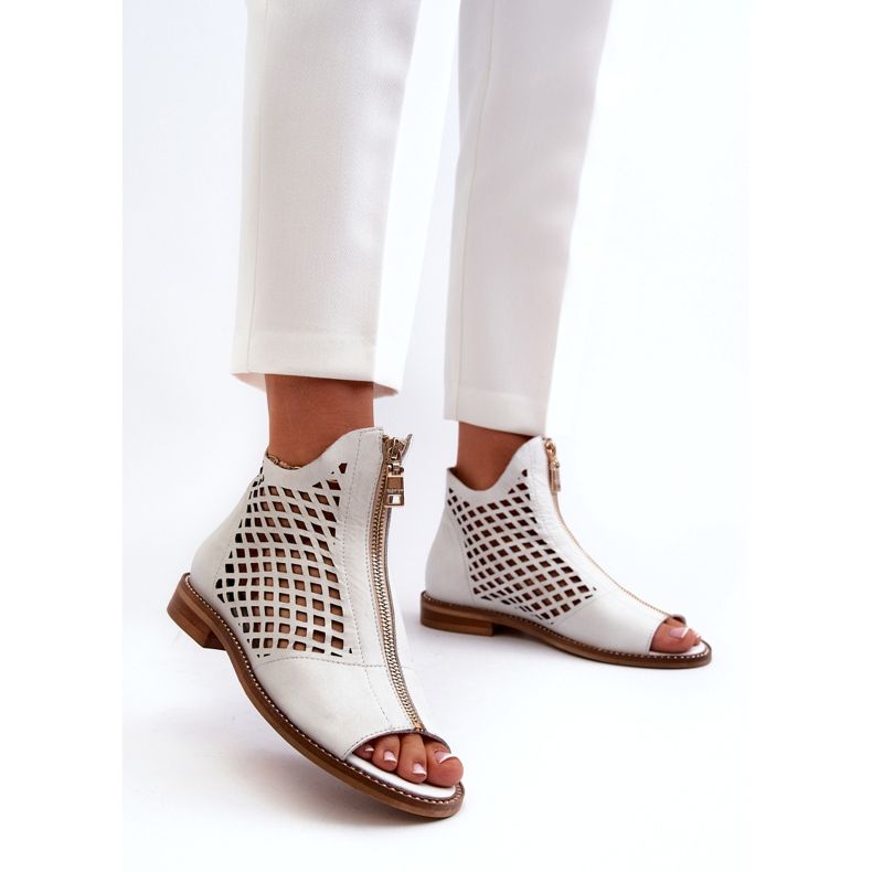 Zazoo 977/L Sandales Ajourées En Cuir Avec Fermeture Éclair, Blanc 1