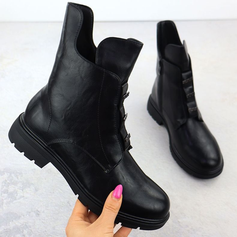 Bottes pour femmes à talons plates isolés noirs jezzi MR2501-4 1