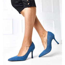 Pompes en jean sur les talons hauts à balles bleu 2