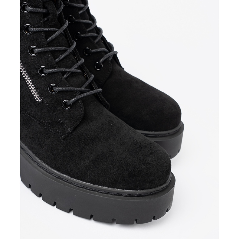 Shelvt Bottes de femmes noires avec finition en daim le noir 1