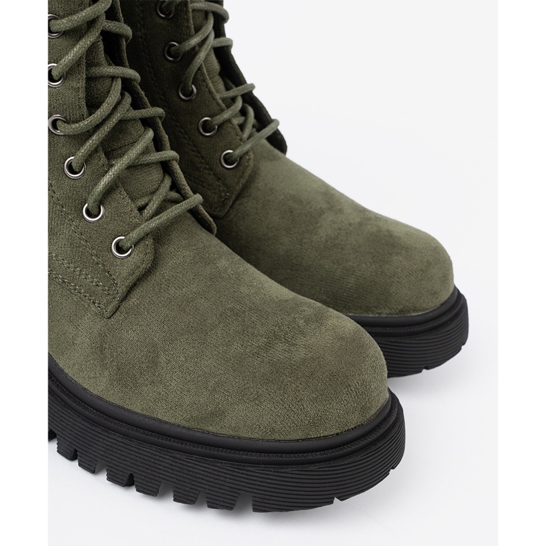 Shelvt Travailleurs vert foncé avec une semelle épaisse et un laçage 1