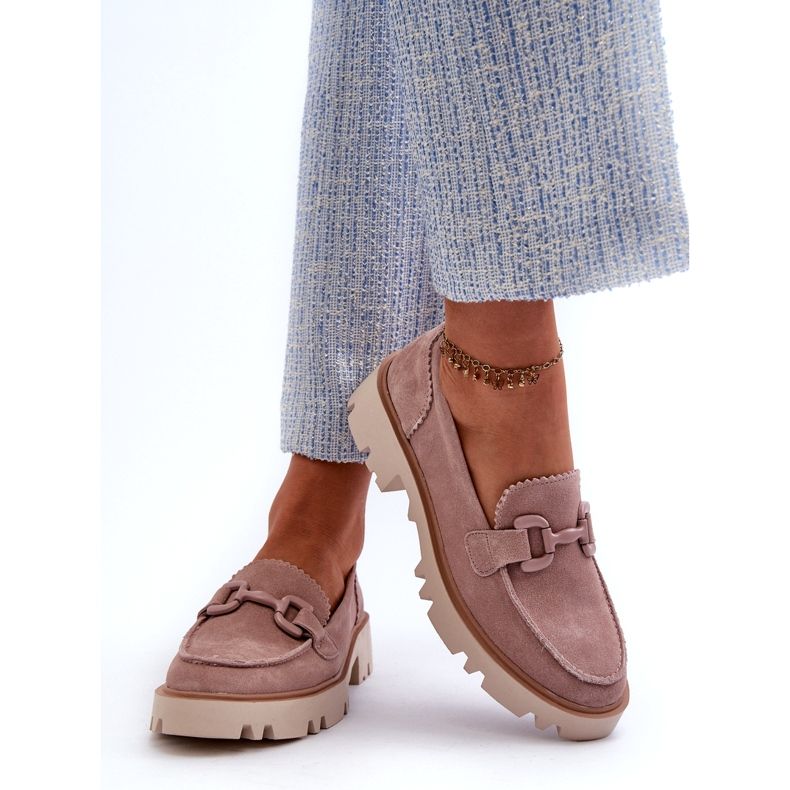 S.Barski Mocassins Femme En Daim Avec Décoration D&amp;A TW117 Rose 3