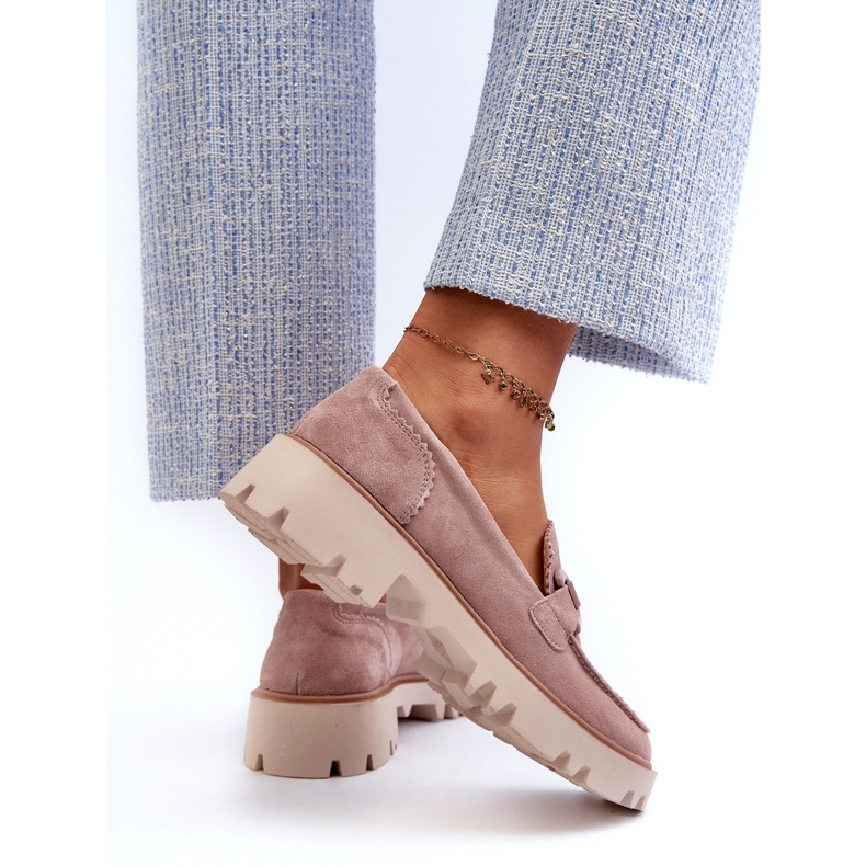 S.Barski Mocassins Femme En Daim Avec Décoration D&amp;A TW117 Rose 4