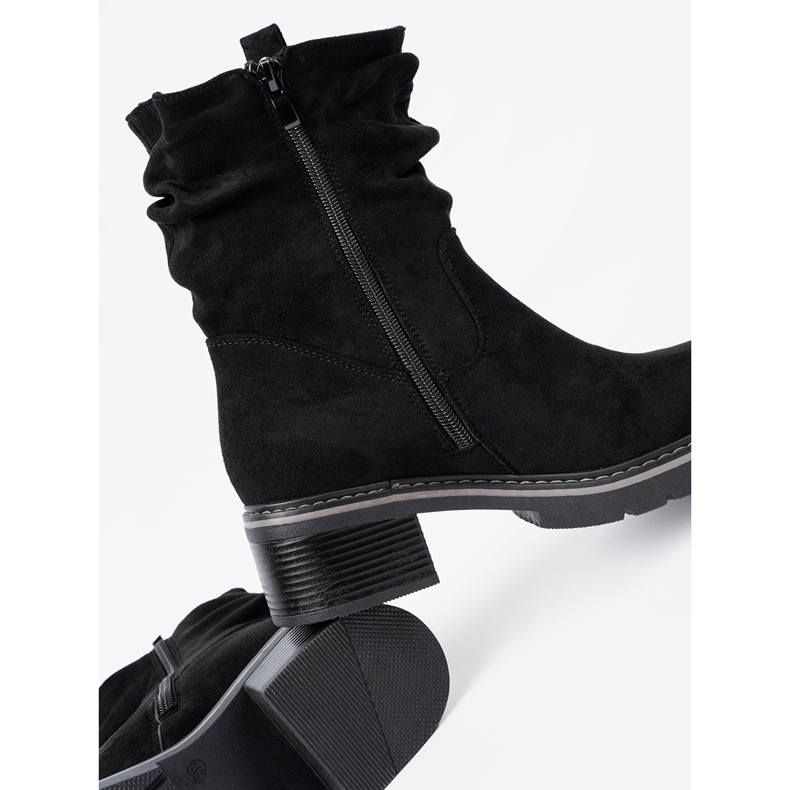 Shelvt Bottes noires pour femmes avec froncement décoratif 1