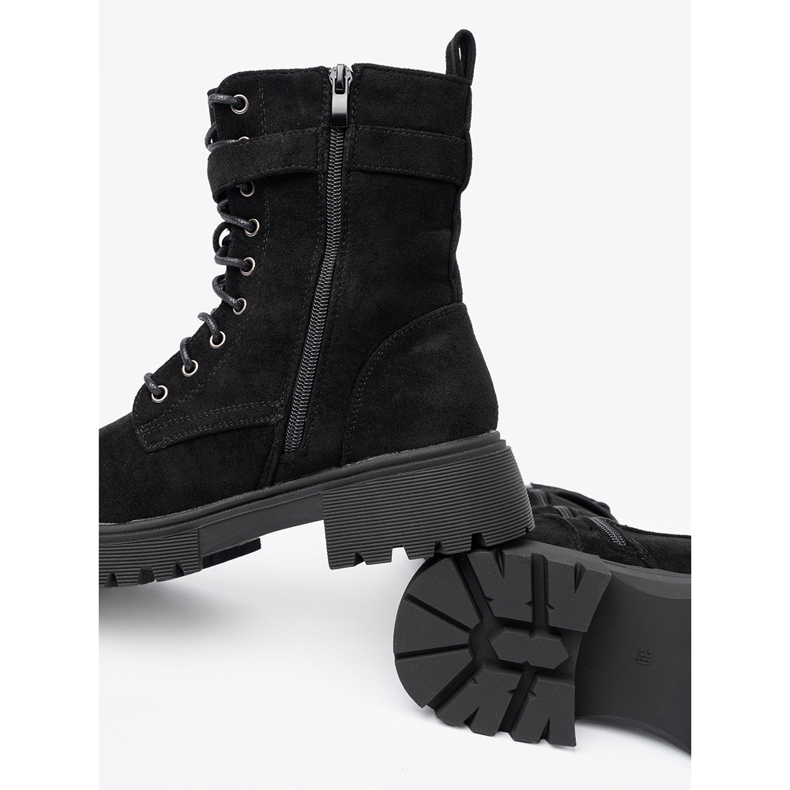 Shelvt Travailleurs noirs avec une boucle et un laçage le noir 1