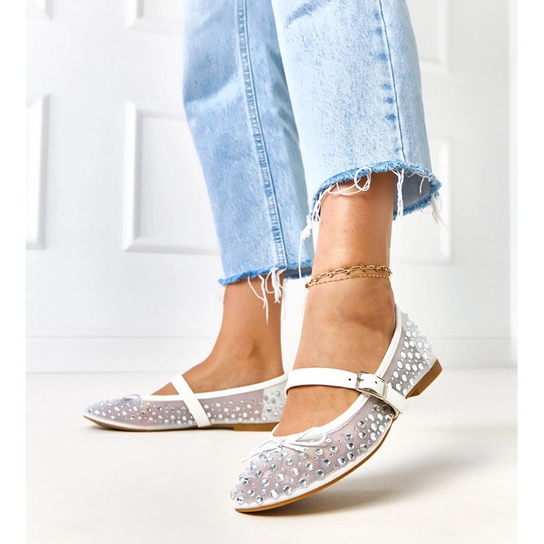 Ballerinas en filet en mailles avec des cristaux Elasid blanche 2