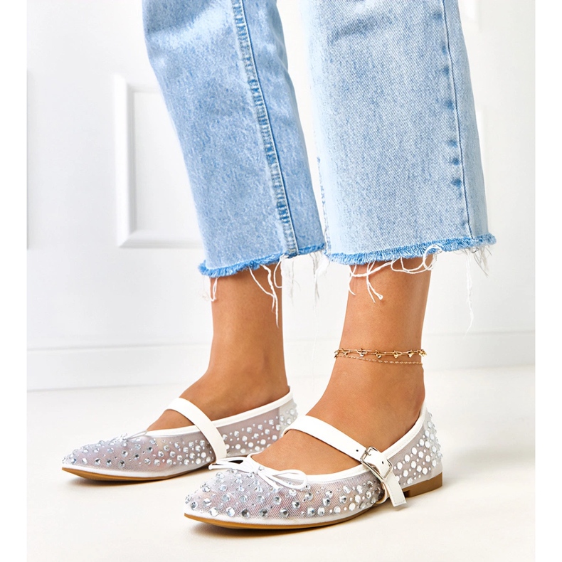 Ballerinas en filet en mailles avec des cristaux Elasid blanc 1
