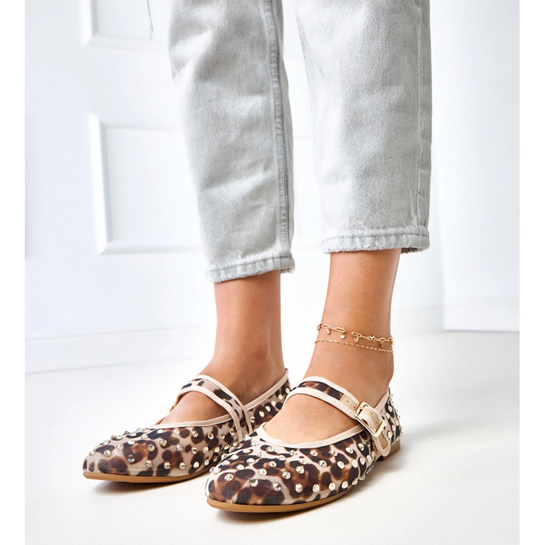 Ballerines en maille Pantitan avec cristaux malmo brun 1