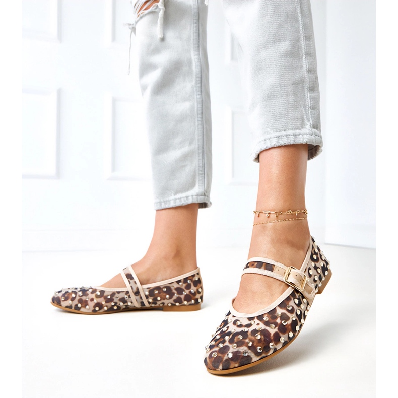 Ballerines en maille Pantitan avec cristaux malmo brun 2