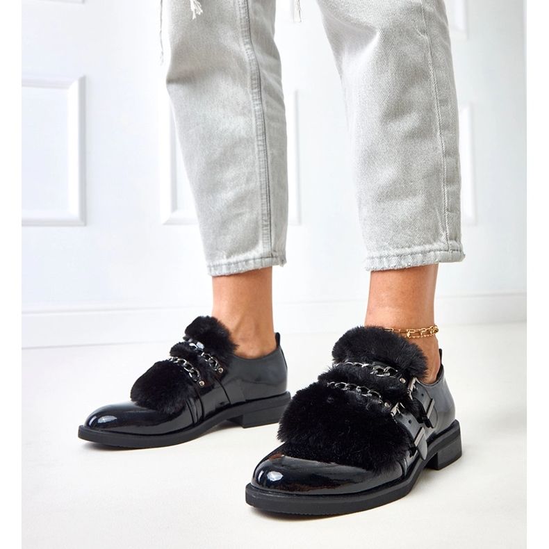 Chaussures de femmes noires avec Sarol Fur le noir 1