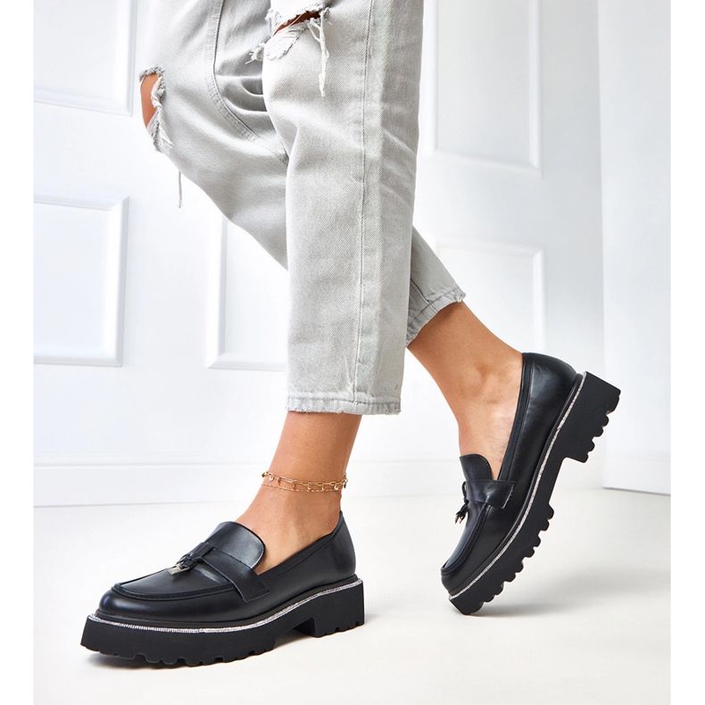 Mocassins noirs avec décoration et zircone cubique le noir 2