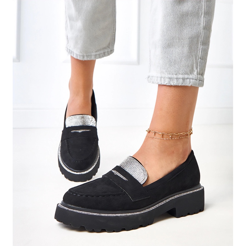 Mocasins Black Ekozamszu décorés de zircone cubique klooren le noir 1