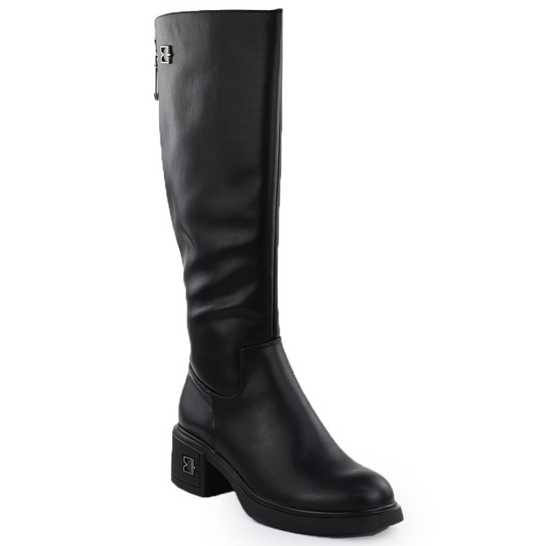 Bottes en cuir féminine noire Vinceza 26-66823 1