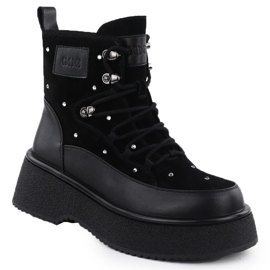 Bottes en cuir pour femmes avec zircons sur la plate-forme Black Goe SS2N4140 1