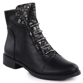 Jezzi Bottes de femmes Fleurs noires asa62-16 1