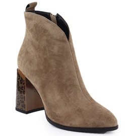Bottes de daim féminin sur un talon décoratif khaki Fabiani 9210 vert 1