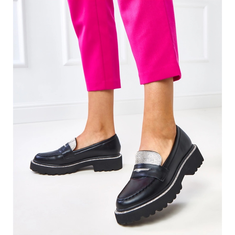 Mocassins de femmes noires avec zircons cubiques 2